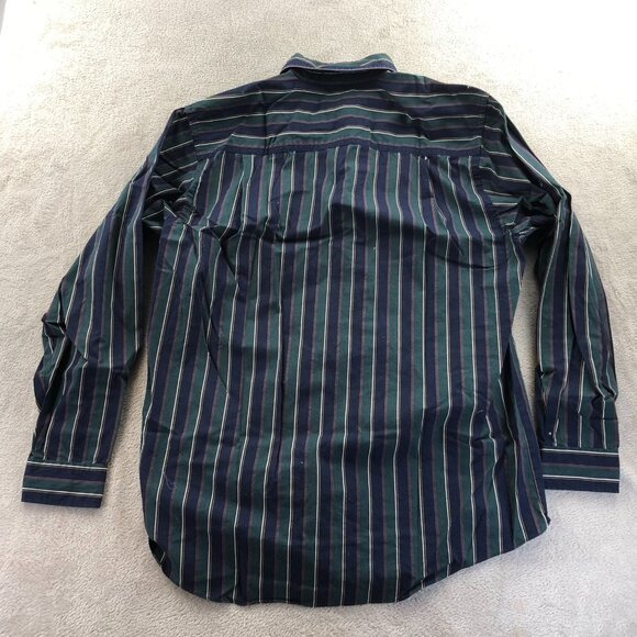 Van Heusen Mens 417 Shirt Medium Long Sleeve Pinstriped Green Button Down Casual - Picture 9 of 9